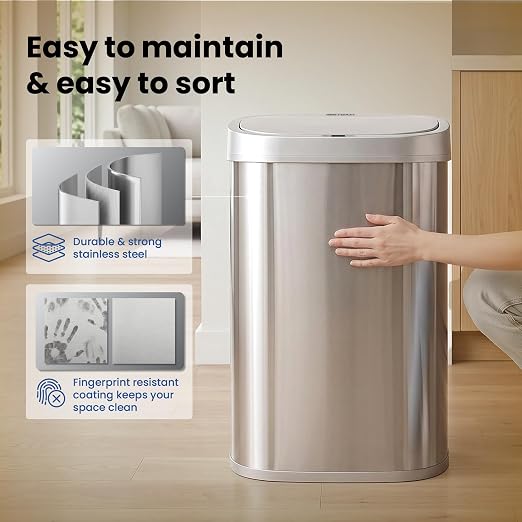 Ninestars 21 Gallons XL Automatic Touchless Kitchen Trash Can with Lid, Motion Sensor Trash Can for Large Kitchens, Office & Commercial Use 80 Liter Stainless Steel Garbage Bin (X-Large Rectangular)