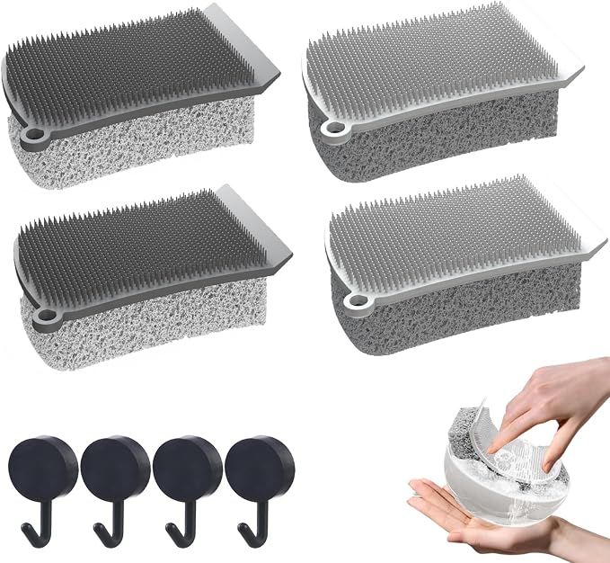 Silicone Dish Scrubber, 3 in 1 Dual Sided Kitchen Silicone Sponge Scrub Brush, Reusable, Fast Dry Dishwasher Safe for Dishes, Pots, Household (4Pcs,Mix)