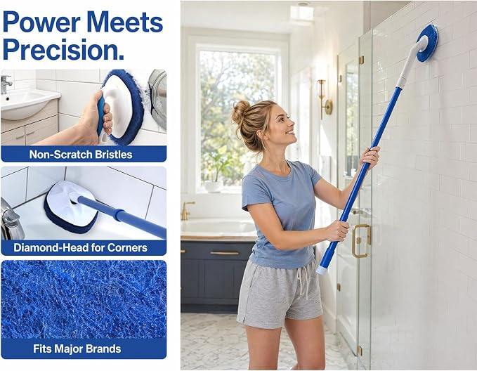 6 Pack – Non-Scratch Replacement Pads for Tub & Tile Scrubber,Durable Blue Brush Heads,Shower Scrubber Refill Pads Compatible – for Bathroom & Toilet Wall Floor Cleaning（Blue）