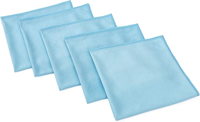 The Rag Company - Premium Window, Glass, Mirror & Chrome Detailing Towels - Professional Korean 70/30 Microfiber Blend, Lint-Free, Streak-Free, 350gsm, 16in. x 16in, Light Blue (5-Pack)