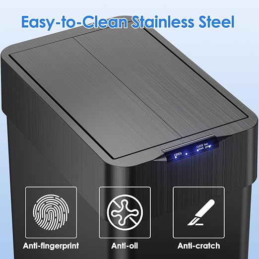 Automatic Trash Can, 21.1 Gallon Touchless Motion Sensor Trash Bin | Smart Garbage Can with Soft-Close Lid, Bag Retainer Ring and Display Light,for Kitchen,Living Room Office (Black, 80L)