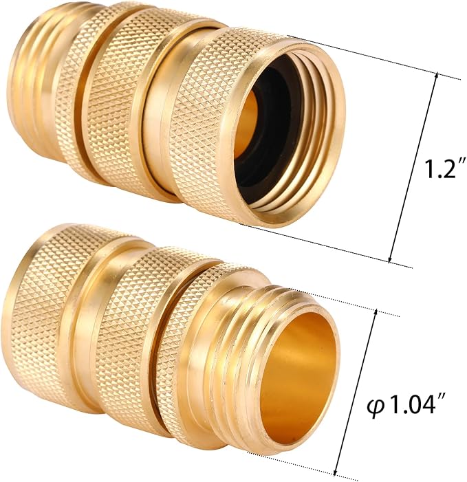 3/4 Inch Brass Garden Hose Fitting Quick Connector Male and Female Set, 2 Set | 2 Set