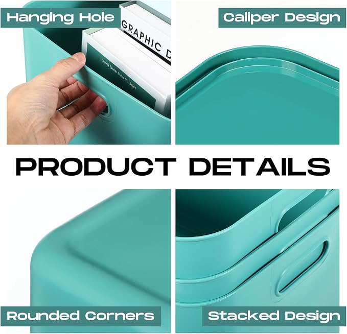 Hoolerry 8 Pack Storage Bins, 16.1 X 12.0 X 9.7 Inch Green | Plastic Stackable Containers with Lid Handle, For Shelves Desktop Playroom Office, Organizing Toys Books Supplies Storage