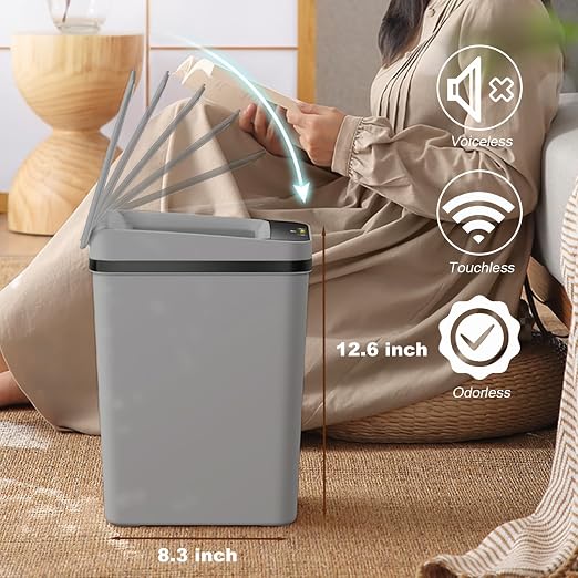 Yatmung 2.5 Gallon Motion Sensor Trash Can - Automatic Trash Can Touchless | Smart Trash Bin with Lid - Electric, Narrow, Plastic, Auto Open, Kitchen, Bedroom, Bathroom - Small Garbage Can ( Grey )