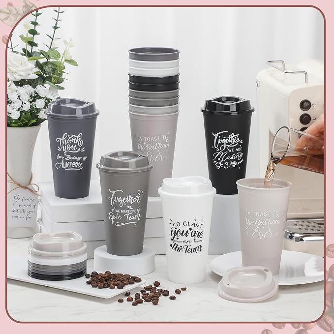 Pickmesh Housekeeping Employee Appreciation Gift Cup, Neutral Color, 15 Pcs | 16 oz Plastic Tumblers with Lids, Reusable Coffee Cups, Thank You Gifts, for Staff Volunteer Coworker Teacher