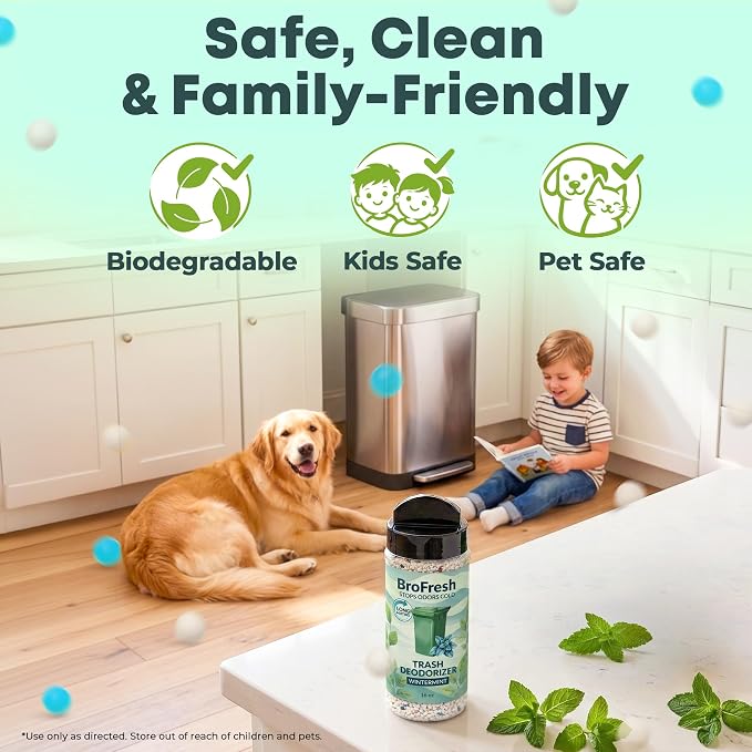 BroFresh Garbage Can Deodorizer, Neutralizes Odor, Absorbs Moisture & Releases Long-Lasting Scent, Safe & Non-Toxic, Trash Can Odor Eliminator (16 oz Single, Wintermint)