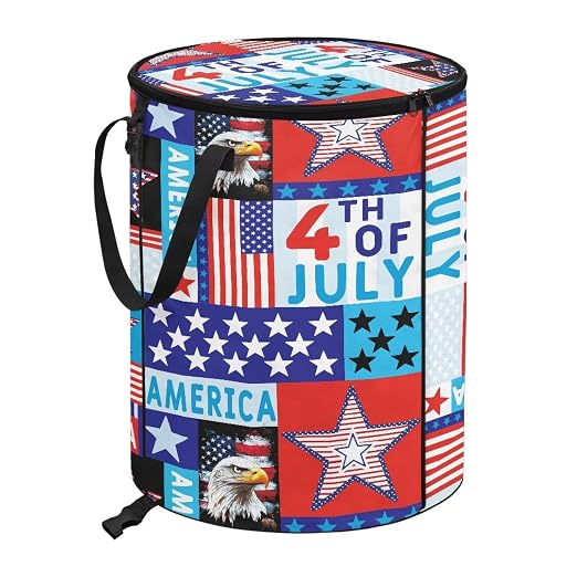 24Gal July 4th Eagle Collapsible Trash Can - Waterproof Pop-Up Bin w/Lid for Camping & Backyard | Leakproof Yard Waste Bag (Patriotic Decor)