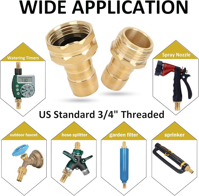 STYDDI Garden Hose Repair Kit, Solid Brass Water Hose Mender Female and Male Hose Connector with Clamps, Fit All 5/8" and 3/4" Rubber Garden Hose, 4 Set