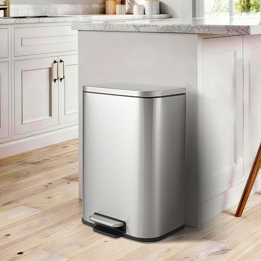 5.2 Gallon/20L Stainless Steel Step Trash Can, Soft Close Pedal Garbage Bin with Detachable Inner Bucket,Fingerprint Resistant,Dual-Use Waste & Recycling Container for Home Kitchen, Bathroom and Offic
