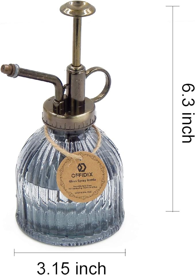 OFFIDIX Plant Mister Plant Water Spray Bottle, Vintage Style Gray 6.7 oz | Plant Misters with Bronze Plastic Top Pump Fine Mist One Hand Glass Small Watering Can for Indoor Plant 200 ml spray bottles