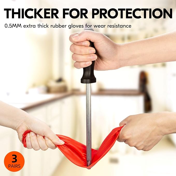 Vgo... Latex Reusable Cleaning Gloves,Long Sleeve Kitchen Gloves(RB2143) | 20cm long sleeve,extra thick,dishwashing,household,painting,gardening,pet care,car washing,bathroom,hair dyeing