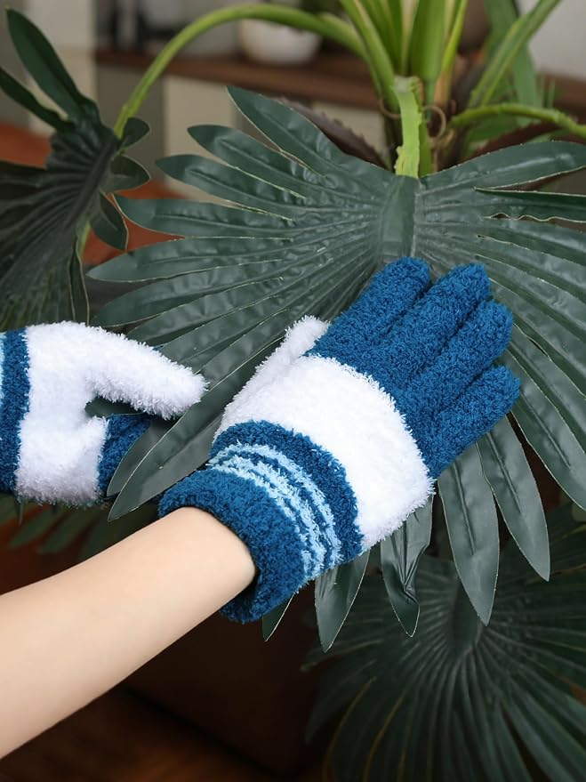 Patelai 3 Pairs Microfiber Dusting Gloves for Plants Leaf, Medium | Black, Dark Blue, Gray,Plant Cleaning Gloves, Reusable Washable Gloves,House Furniture Blinds Dusting