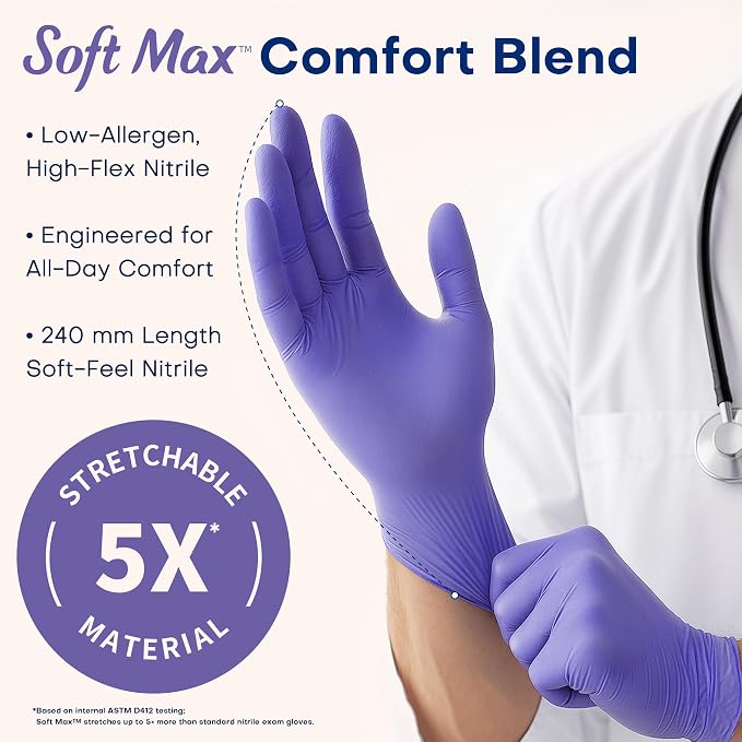 Medical Soft Max Nitrile Disposable Gloves Powder-Free, Violet 100 | Soft Stretch Fit • Powder-Free • Latex-Free • Examination • Cooking • Cleaning • Food Prep • Labotoray • Blue Violet • 100 Ct