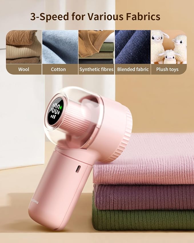 Fabric Shaver with Lint Brush, Large Lint Shaver with Digital Display | 3-Speeds Lint Remover with 6-Leaf Blades, 1200mAh Electric Sweater Shaver to Remove Pilling for Clothes, Furniture