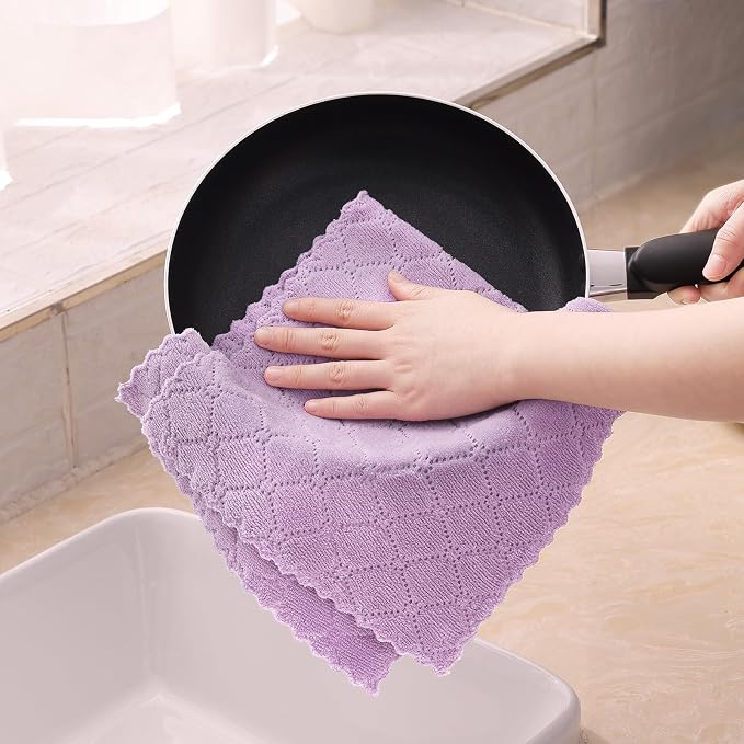 Homaxy 12 Pack Super Soft Absorbent Dish Towels, 10" x 20", Multi Color | Coral Velvet, Nonstick Oil Fast Drying Microfiber Cleaning Cloth, No Lint Dishcloths for washing and drying