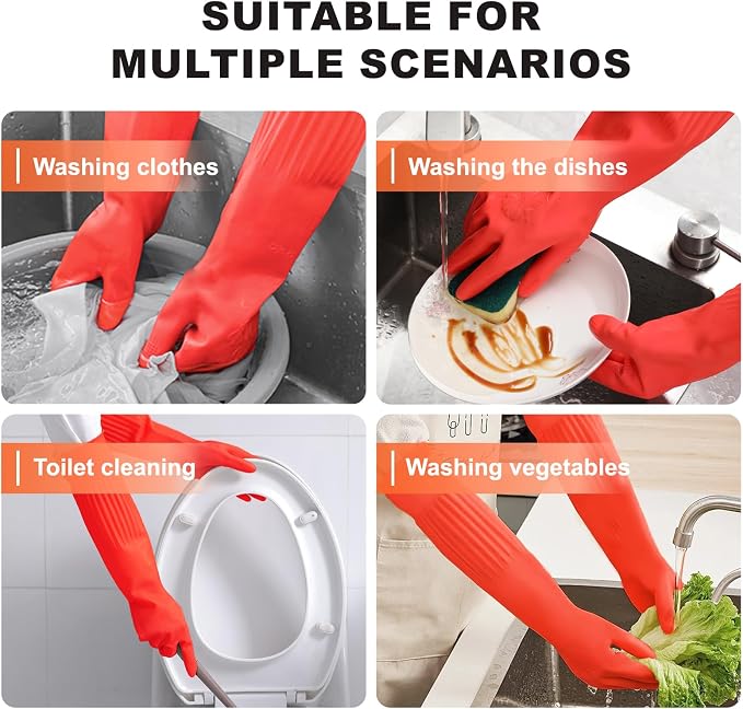 North Tower Rubber Gloves Kitchen Cleaning For Washing Dishing Kithchen, warmming Heat Resistant Dishwashing Gloves,18",2 Pairs Small