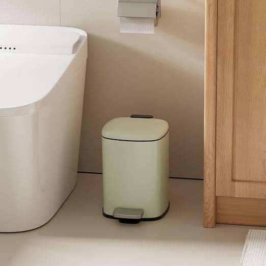 Garvee Bathroom Trash Can with Lid, 1.6 Gallon Small Garbage Can, Green | Step Pedal, Soft-close Lid, Rear Handle, Removable Plastic Inner Liner with Trash Bag Retainer Ring, for Kitchen, Office