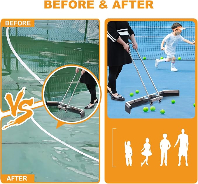 4.3FT Sport Tennis Court Squeegee Floor Squeegee Heavy Duty Commercial Squeegee for Floors with 2PCs EVA Foam Blade