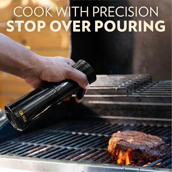 FLAIROSOL OLIVIA SIGNATURE Oil Sprayer, 200ml Glass, Black | Portion control mist for air fryer, salad, BBQ, refillable & reusable, fine mist olive oil kitchen sprayer, anti-drip
