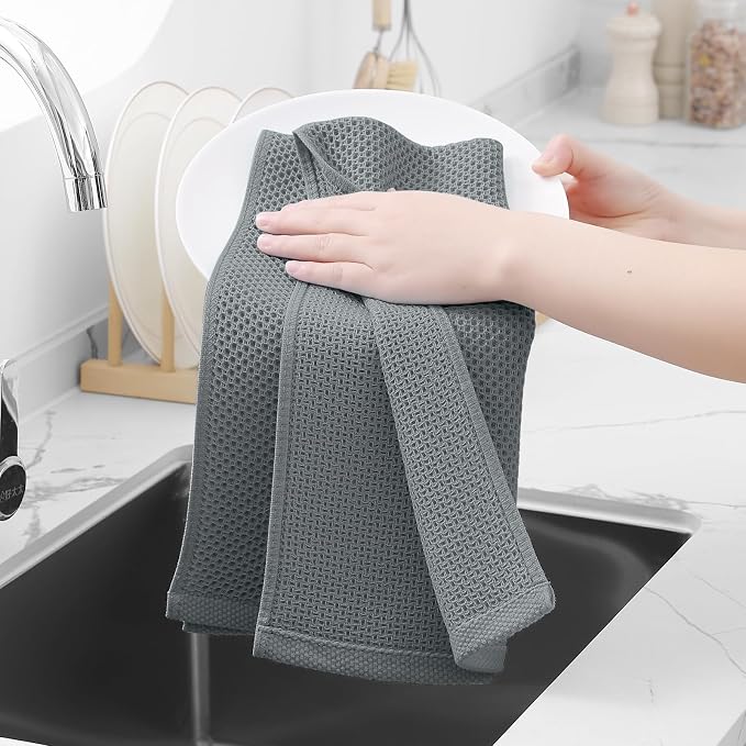 Homaxy 100% Cotton Waffle Weave Kitchen Dish Towels 18-Pack, Grey | 13 x 28 Inches, Ultra Soft Absorbent Dish Towels, Quick Drying Cleaning Towels