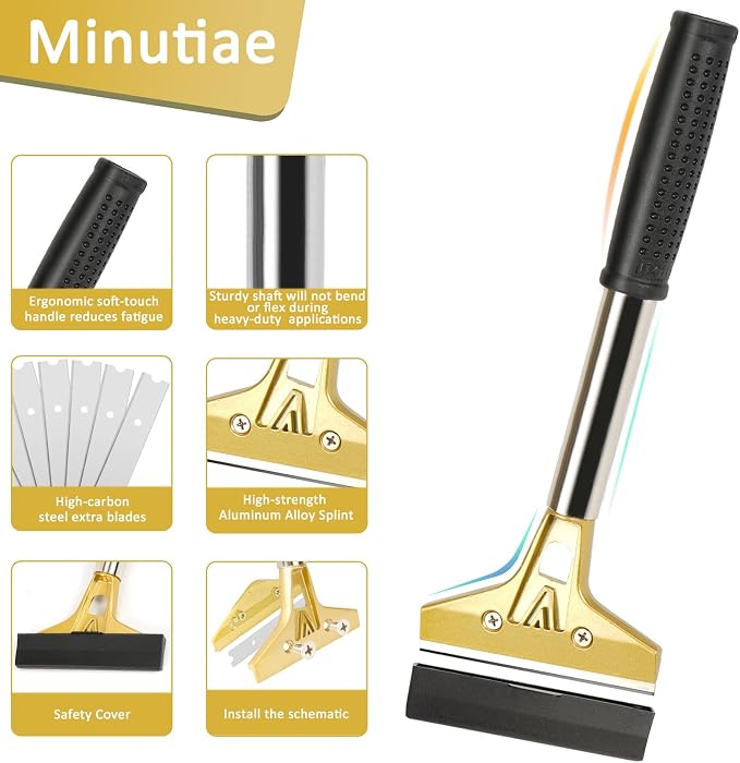 Razor Blade Scraper with 20 PCS Extra Blades and Gloves. | 4"Heavy-Duty Floor Scraper,Ideal for Cleaning Windows,Glass,Tiles,Wall,Labels,DIY Renovators,Professional Cleaners