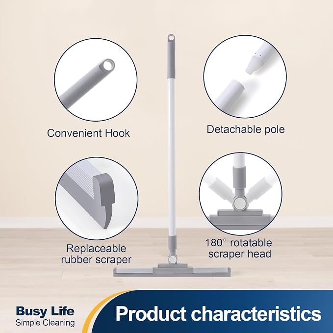 Yocada Rubber Floor Squeegee Broom TPR Blade Adjustable Scrubber Squeegee | Household Broom for Shower Bathroom Kitchen Home Tile Pet Hair Fur Floor Marble Glass Window Water Foam Cleaning 53.15"