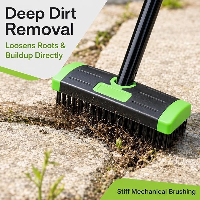 3-in-1 Versatile Weed Brush Combo Set, Floor Scrub Brush | With Long Handle, Deck Brush Gap Cleaning Brush & Metal Weeding Hook for Patio,Concrete, Driveway &Outdoor Cleaning(2-Set)