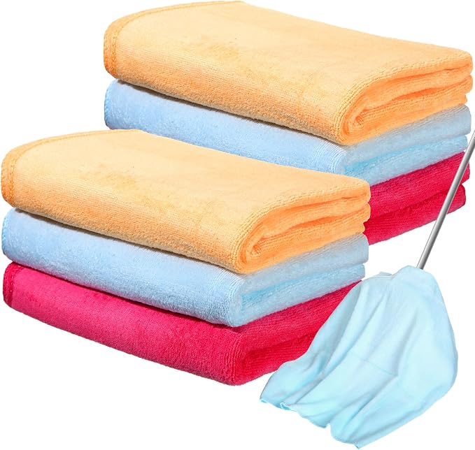 Newwiee 6 Pcs Extra Large Microfiber Cleaning Cloth 30" x 20" Washable Reusable Microfiber Towel Streak Free Lint Free Cloth for Cleaning Home Glass Office Window Bathrooms (Pink,Yellow,Light Blue)