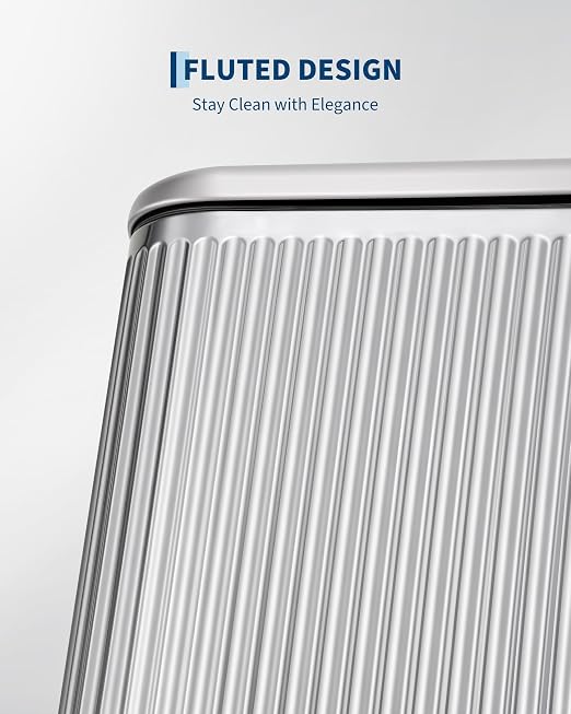 Soft-Close Step Trash Can – Stainless Steel Indoor Recycling Bin, Fluted Rectangular Design, Removable Inner Bucket, Waste Container for Bathroom, Kitchen, Office