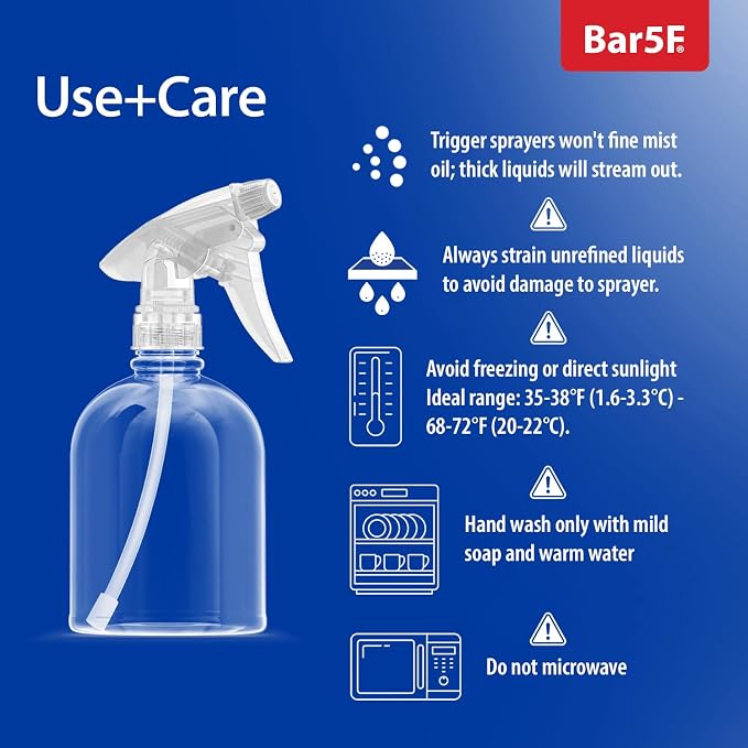 Bar5F Plastic Spray Bottle, 16 oz | Leak Proof, Empty, Clear, Trigger Handle, Adjustable Fine to Stream Output, Refillable
