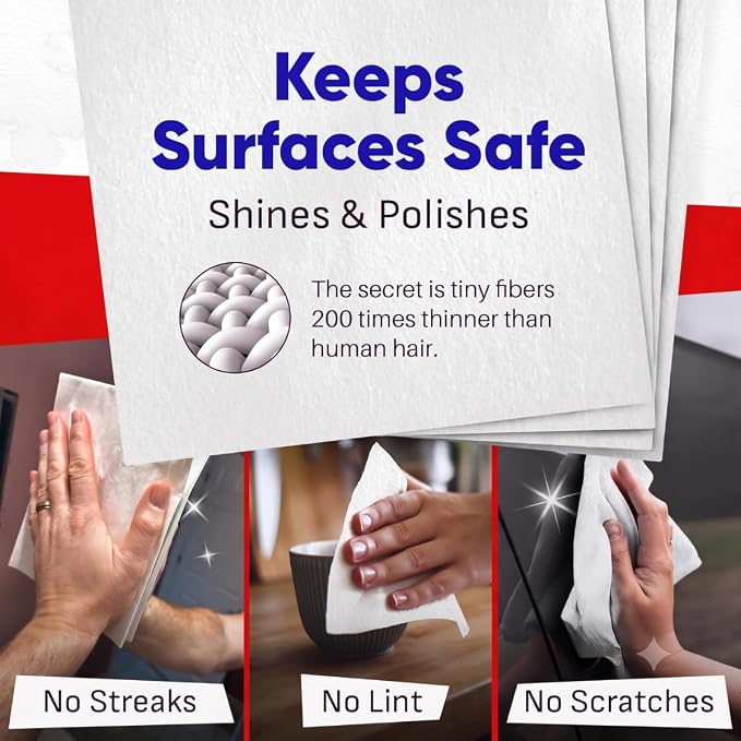 ZAP Cloth Premium Microfiber Cleaning Cloth (3-Pack), Reusable Glass Cleaning Towel, Lint-Free Polishing Cloth for Windows, Mirrors, Chrome, Stainless Steel, Granite, Home & Auto