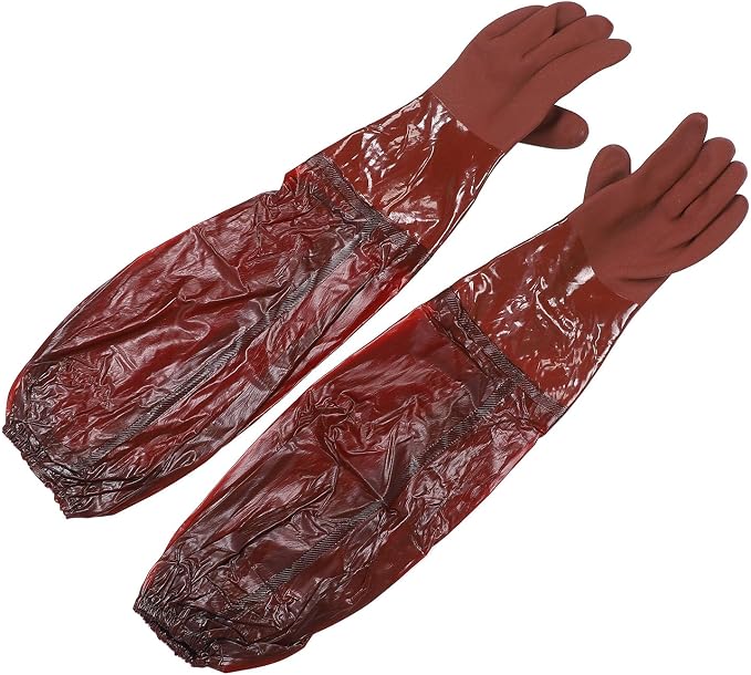 Long Rubber Pond Gloves, Durable Rain Proof Cleaning Gloves for Machine Maintenance, 65cm Length, 1 Pair