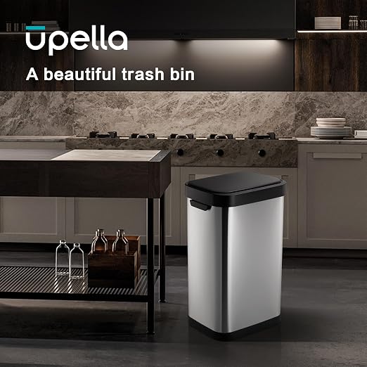 13 Gallon Trash Can, Touchless Stainless Steel Kitchen Bin (Silver) | Automatic Motion Sensor Lid | 50L Fits 13 Gal Tall Kitchen Bags | Anti-Fingerprint Brushed Finish | For Home Office Bathroom