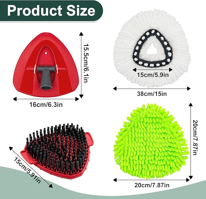 Mop Head Replacement for O Cedar, Spin Mop Replacement Head for Ocedar Easywring 1 Tank System, Mop Heads Includeds 4 Mop Replacement Heads , 1 Spin Scrub Brush & 1 Base