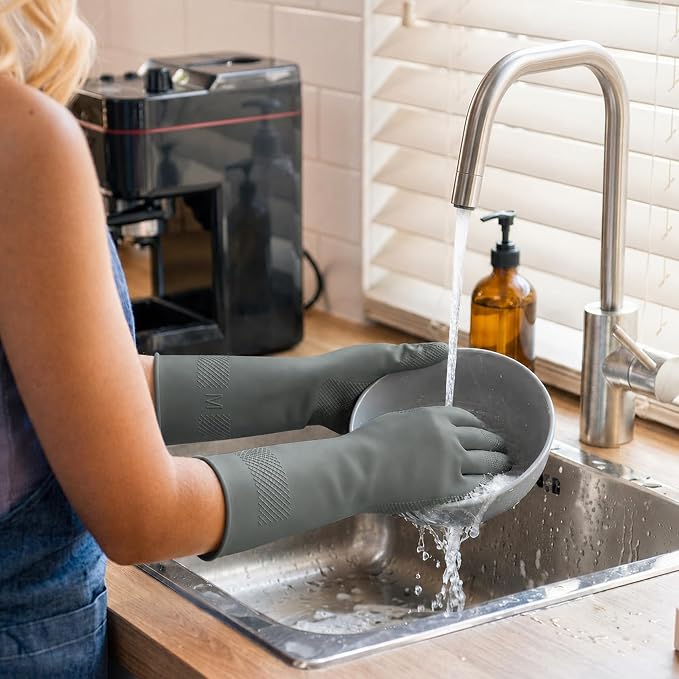 Cleaning Rubber Gloves, Waterproof Non-Slip Long Cuff Dishwashing Household Kitchen Gloves