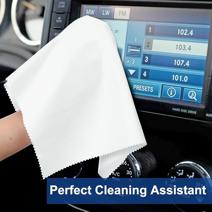 Frienda 12 Pack Microfiber Cleaning Cloth,White | 12x12 Inch Large for Eyeglasses Screen Lens, Reusable Washable, Streak-free Lint-free, Cameras Phones Tablets Monitors