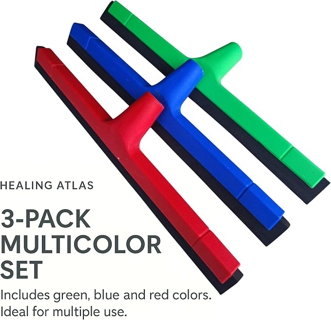 3-Pack 17” Foam Floor Squeegee Heads – Made with Recycled Plastic – EVA Foam Edge for Tight Floor Contact – Universal 7/8” Thread – Red, Blue & Green – Heavy-Duty Water Push Squeegee.