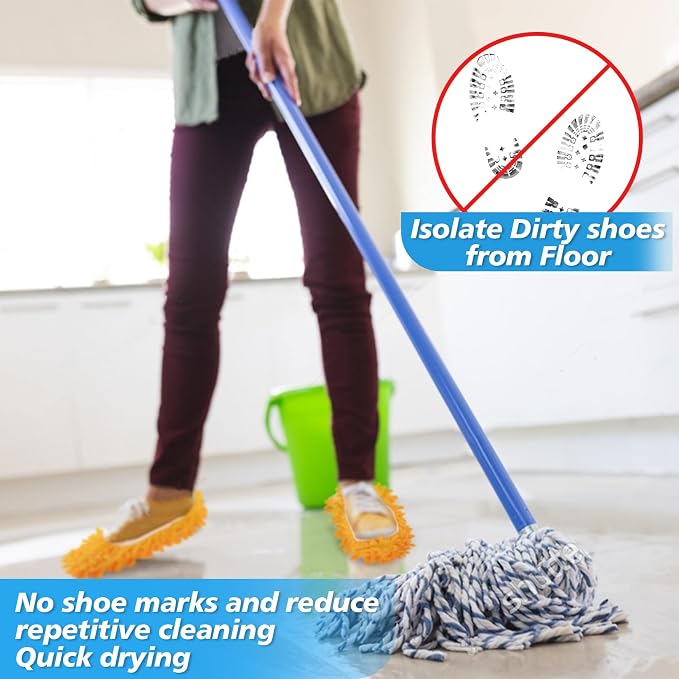 MAQIHAN 10 Mop Slippers for Floor Cleaning - 5 Pairs Microfiber Mop Socks | Size 8 Washable Mopping Slippers, Dusting Slippers, Mop Shoes Covers, Mopping Socks, Cleaning Tools for House Hardwood Floor