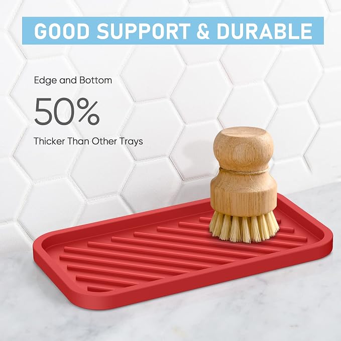 Silicone Sponge Holder-Large Thick Durable 10" Sink Organizer Tray-Kitchen | Thick Durable Sponge Caddy, Large Sink Tray, Dish Soap & Scouring Pad Holder, Countertop Drip Tray, Easy Clean, Rust-Proof