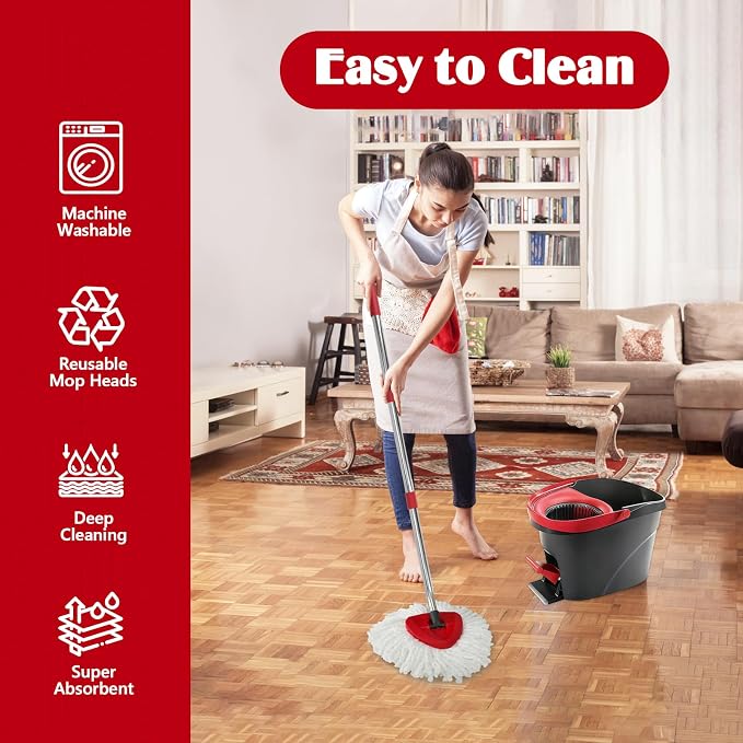 3 Pack Spin Mop Replacement Head for O-Ceda EasyWring 1-Tank System, 3 Microfiber Spin Mops Refills,1 Scrubber Head,1 Triangle Spin Base,Deep Clean,Machine Washable and Easy to Replace