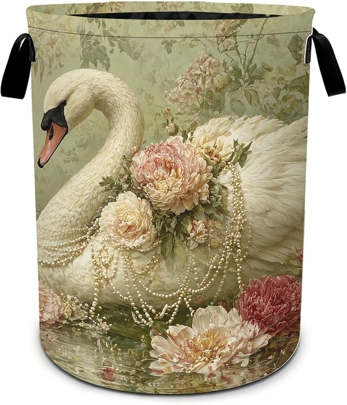 Swan Laundry Basket Foldable Oxford Laundry Hamper With Handle For Room Bathroom Bedroom