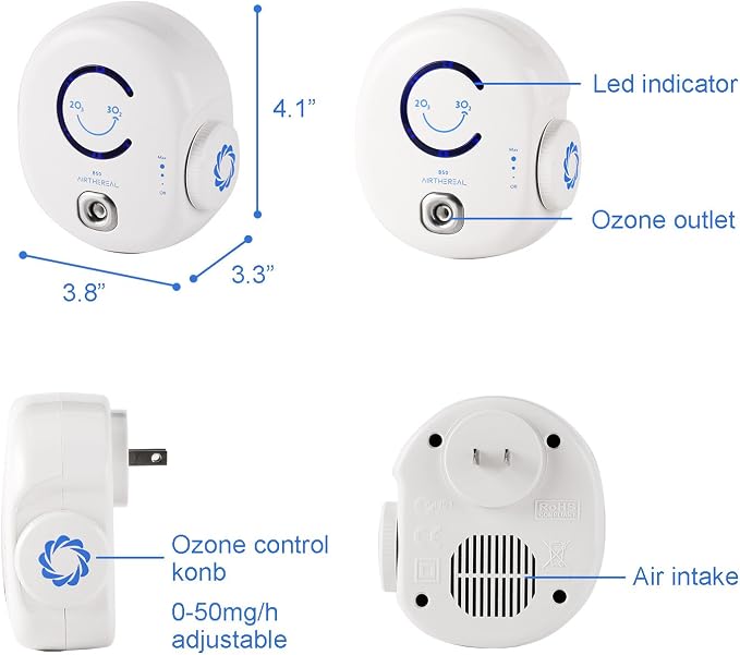 Airthereal B50 Mini Ozone Generator, Plug-In Design, 320 Sq Ft, 2-Pack | Removes Odors and Sterilizes Air, Portable Design, Adjustable Ozone output of 10-50 mg/h