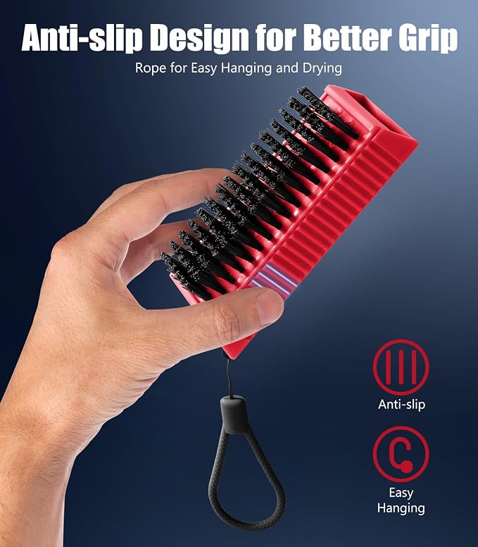 Larbois Nail Brush for Cleaning Fingernails, 2Pack Heavy Duty Nail Brushes Remove Dirt and Paint Fingernail Brush Deep Cleaning Mechanical Nail Scrub Brush Two-Sided with Hanging Rope, （Red）