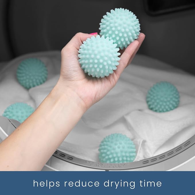 S&T INC. Reusable Plastic Dryer Balls, 6 Pack, 2.5" Diameter, Mint Blue | Dryer Balls, Fabric Softener for Laundry, Reusable, Cut Down Dry Time, Replaces Dryer Sheets