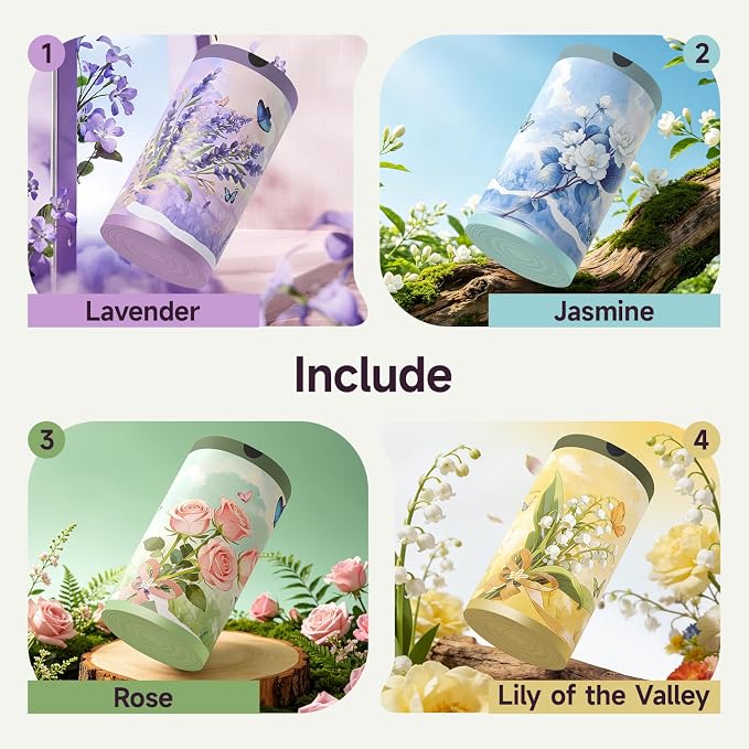 Floral Scent Collection Garbage Bags(Lavender,Jasmine,Rose,Lily of the valley) Trash Bags 4 gallon Drawstring For Bathroom,Office,Bedroom,Car,Flower Printing,Pack of 4(200 Counts)