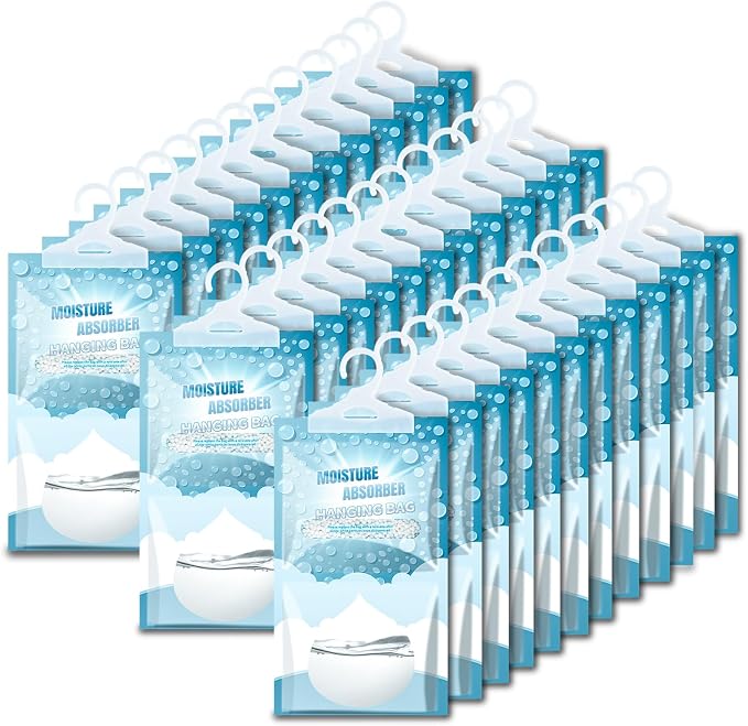 36 Pack Hanging Closet Dehumidifier Bags Moisture Absorbers for Cars | Fragrance Free Leakproof Moisture Absorbing Bags for Closet, Bathroom Basement RV, Eliminates Odors for Fresher, Cleaner Air