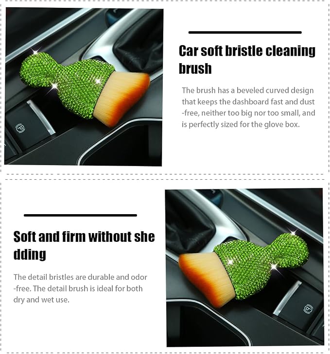 zipelo Diamond-Handle Car Detailing Dust Brush, Green | soft synthetic bristles, beveled profile reaches narrow gaps, scratch-free wet or dry use, compact storage, cleaning tools