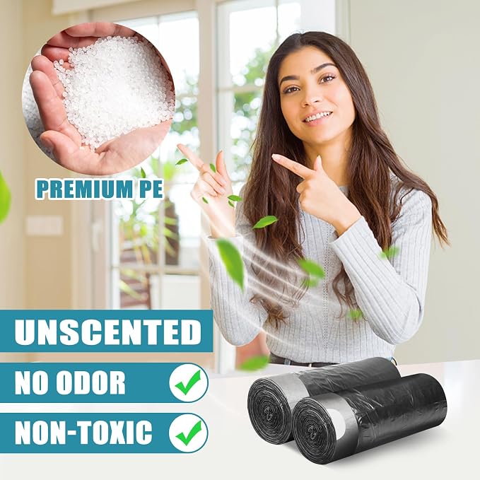 Small Trash Bags, 100 Count 4 Gallon Drawstring, Black | Tear-Free, Unscented, Small Garbage Bags, For Bathroom Kitchen Office Bedroom