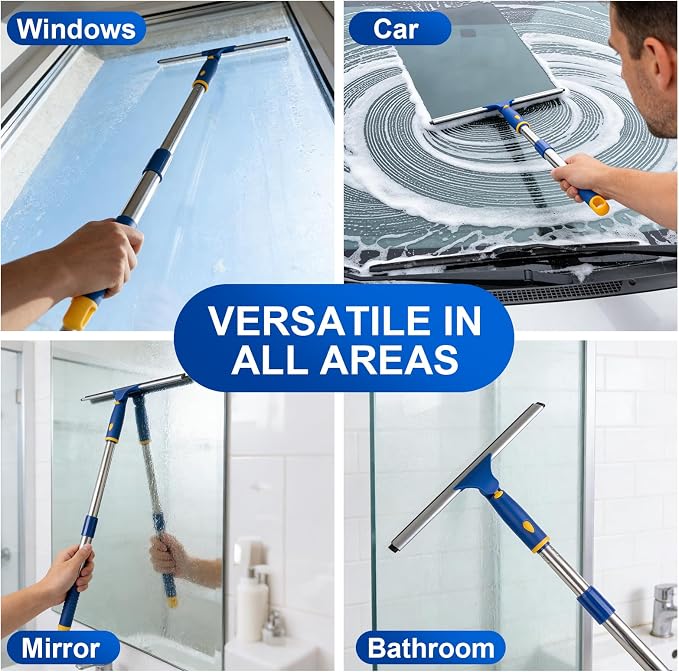 14 inch Rotatable Shower Squeegee for Glass Doors, Multi-Purpose Window Squeegee with Refill Rubber Blade, Bathroom Cleaner Tool for Shower Door Window Mirror Wall Car Windshield