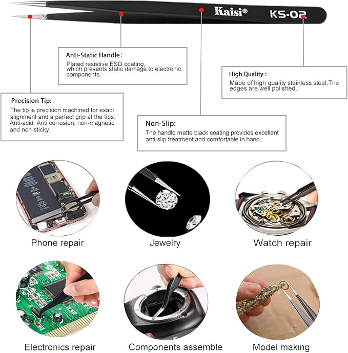 Kaisiking 6 Pcs Double Sided Soldering Assist Aid Repair Tool | with 2 Precision Tweezers for Electronics Repair and Soldering